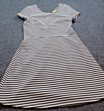 Ezra Black White Striped Print Scoop Neck Short Sleeve Shift Dress Women M