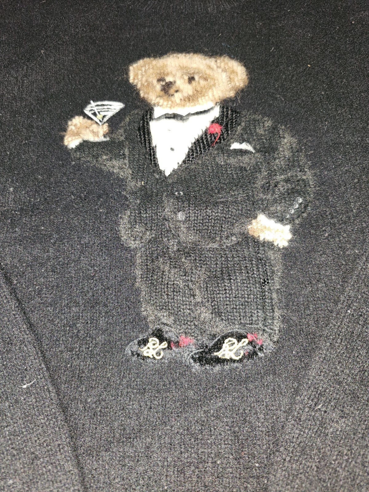 Polo Ralph Lauren Martini Tuxedo Bear Crew Neck Sweater 100% Wool Size Large thumbnail 4