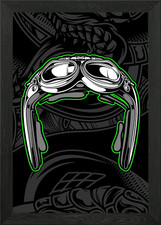 Retro Aviator Pilot Helmet Framed Wall Art Poster Canvas Print Picture