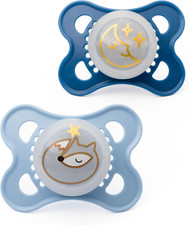 MAM Night Soothers Glow Dark Silicone Orthodontic Dummy 0-6 Months Blue