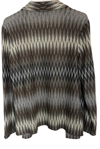 Chicos Jacket Top 1 M Silver Copper Black Gray Tan Chevron Open Front - Picture 3 of 4