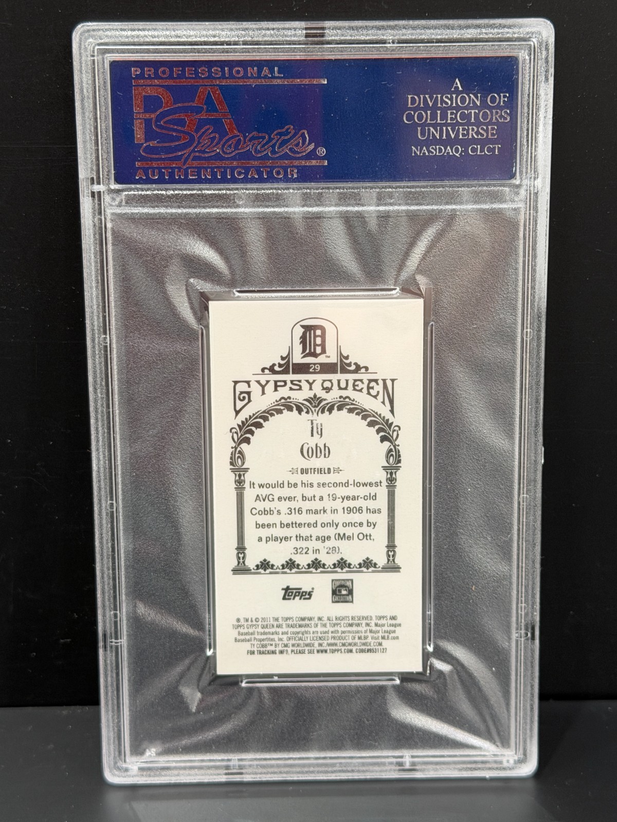 1/1 TY COBB PRINT PLATE #29 BLACK 2011 TOPPS GYPSY QUEEN PSA AUTHENTIC view 2