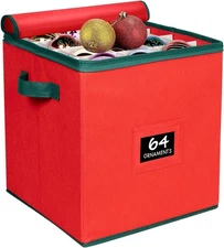 HOLDN’ STORAGE Christmas Ornament Storage Box 64 - 3 Ornaments, Red 