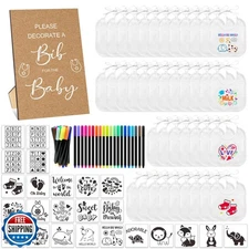 SytuHe 95 Pcs DIY Baby Bibs Decorating Kit 50 Whites Bibs 24 Stencils 20 Fabr