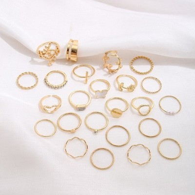 21 Stück Silber Legierung Ring Set Multi Joint mit Schmetterling Blatt Herz Kun