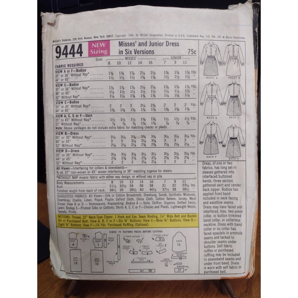 Vintage McCall's Pattern 9444 Misses' & Junior Dress in 6 Versions Size 11(1968) - Image 2 of 2