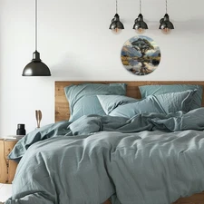 NZ Landscape Pine Tree Lake Round Aluminum Sign 8x8 Inch