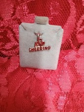 Sterling Silver 13x20mm says I Love Cheering heart Cheerleader Charm