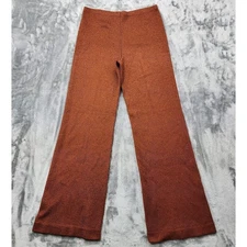 Vintage 70s Mirbella Knits Pants Womens L Brown Rust Metallic Pull On Wide Leg