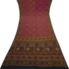 Vintage Purple Sarees 100 Pure Crepe Silk Hand Embroidered Sari 5YD Soft Fabric