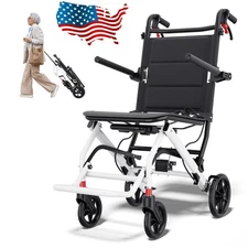 Foldable Portable Transport Travel Wheelchair With Telescopic Hand For Adults US
