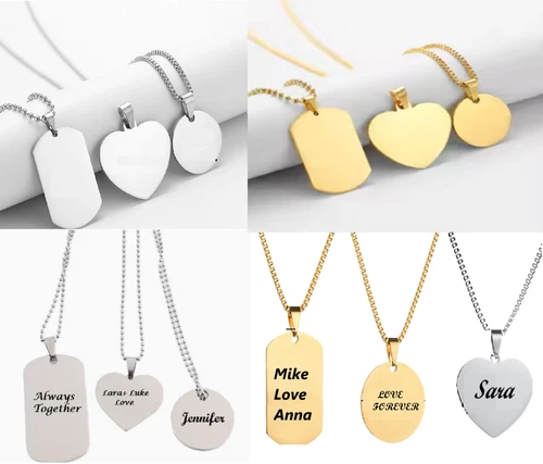 Custom Name Laser Engraved Stainless Steel Stylish Pendant Necklace + Gift Box