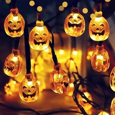 Halloween Pumpkin String Lights 20 LED Waterproof Orange Battery Operated Decora