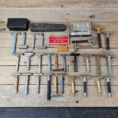 X29 Safety Razor Lot Gillette Adjustable Schick Double Edge Razors Case