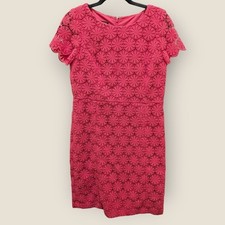 Talbots Petites Pink Floral Medallion Guipure Lace Sheath Dress 4P Short Sleeve