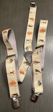 Fly Fishing Fish Lures Themed USA Made Clip On Mens Womens Suspenders Adjustable