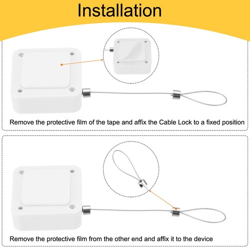 4.9 ft Retractable Cable Security Lock with Latch 600g, White, 4 Pack - Afbeelding 6 van 7
