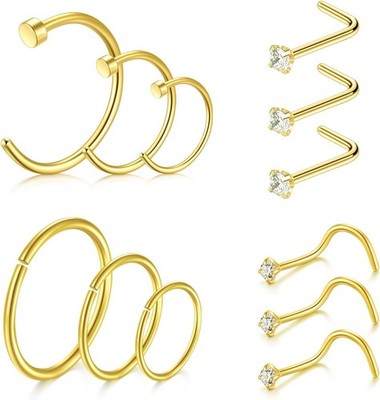 Nasenstecker L Form 18G 316L Chirurgenstahl Zirkonia Damen Herren Piercing Set