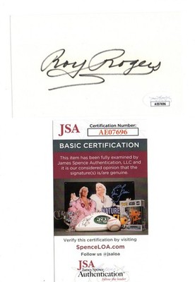 Roy Rogers amerikanischer Schauspieler und Sänger signierte weiße Karte handsigniert mit JSA COA
