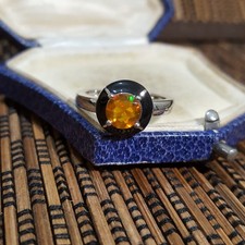 925 Sterling Silver Ring,Genuine Opal And Black Enamel,Size M.5 US 6.5, Adjust 