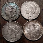 4 Silver Dollars. Morgans And Peace Lot 4H