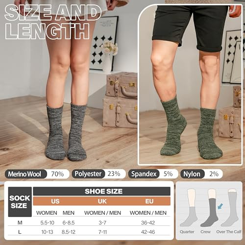 Merino Wool Warm Boot Hiking Socks Thermal Extra Thick Medium Green/Black/Grey - Bild 6 von 7