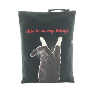 B.C STOCK Cat Print Black Pouch Bag Ladies Vintage AB Condition 9.8''