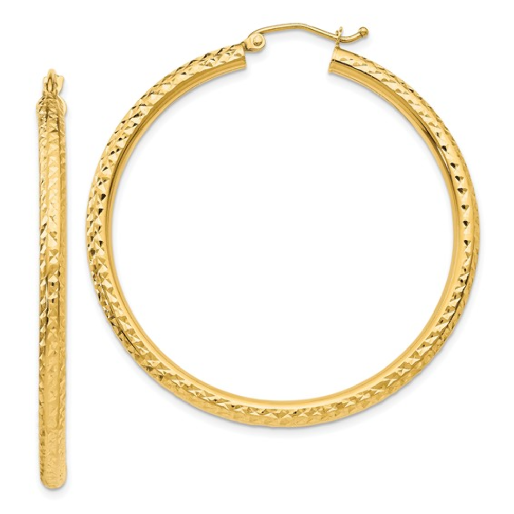 10k Yellow Gold 3mm Diamond-Cut Hoop Earrings