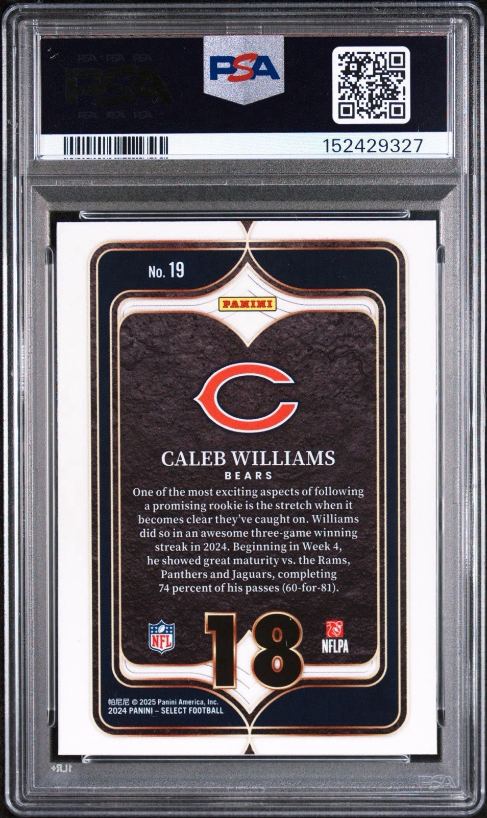 2024 Panini Select - Select Numbers Caleb Williams #19 (RC) PSA 10! view 2