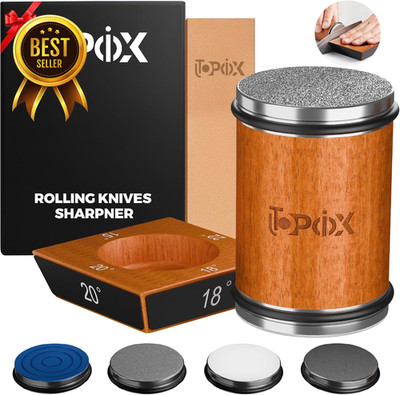 Rolling Knife Sharpener Kit with 4 Angle Settings 15°, 18°, 20°, 22° Includes Di