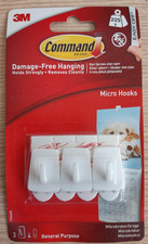 3M Command Damage Free White Micro Hooks Pack 3 With 4 Strips Holds Strongly