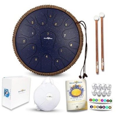 Steel Tongue Drum 14 inch 15 Notes 440Hz, Handpan Drum 15 Tones and 14'' Blue