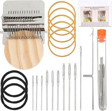 Mini Loom Machine Kit, Wooden Weaving Tool with Stainless Steel Needles, Loom Ty
