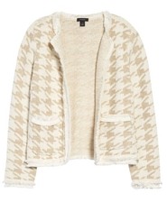 Halogen Womens Marl Houndstooth Knit Jacket X-Small Ivory/Beige - NWT $149