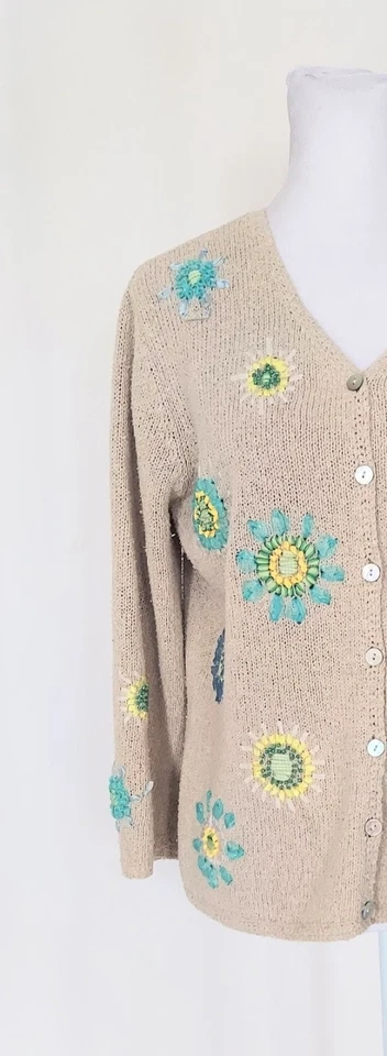 Suéter Cárdigan Bordado Frontal Botón Seda Lino Talla Mediana Northern Isles Foto 2 de 4