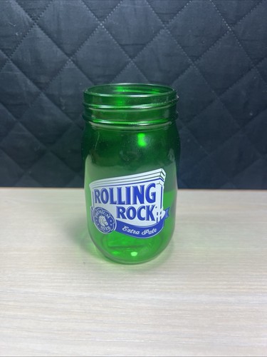 2 Rolling Rock Beer 16 Oz Mason Jar Glass Green American Beer New Rare Pair Bar - Picture 7 of 7