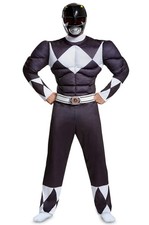 Brand New Mighty Morphin Power Rangers Black Ranger Classic Muscle Adult Costume