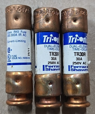 TRIONIC TR30R Ul Class Fuse, Rk5 Class, Tr-R Series,  30A, 250V Ac, LOT OF 3