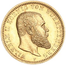 Württemberg Wilhelm II 10 Mark 1913 F Gold Rare Year F. BU hunter 295