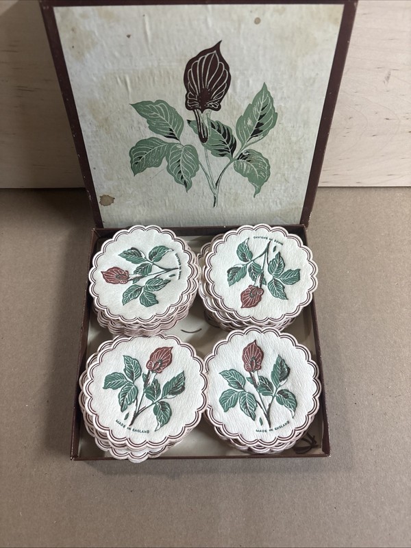 36Vtg Paper Saucer Coaster Mats 3” Original Box Made In England