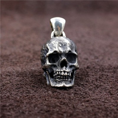 Handmade Human Skull Pendant Heavy S925 Silver Biker Gothic Relic Memento Mori