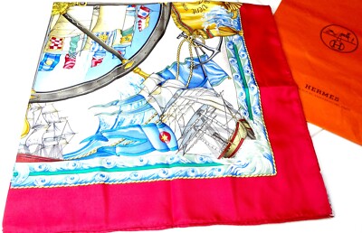 HERMES Scarf Authentic ''Vive Le Vent'' 1990 . Never WORN . BEAUTIFUL . NWT .