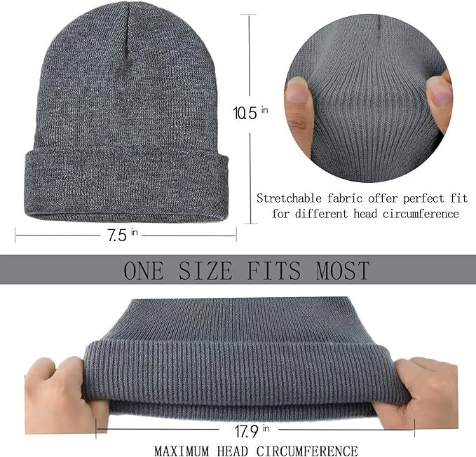 Beanie Hat Cap Plain Knit Ski Skull Cuff Winter Warm Slouchy Men Women CF Unisex - Image 2 of 4
