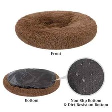 Donut Plush Pet Dog Cat Bed Fluffy Soft Warm Calming Bed Sleeping Kennel Nest