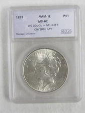 1923 PEACE DOLLAR VAM-1L "DIE GOUGE IN 5TH LEFT OBVERSE RAY" (61537)