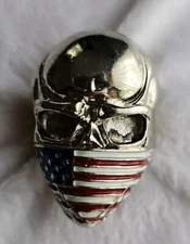American Flag Skull Ring Silver Stainless Steel, Sizes 11