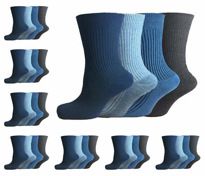 12 Pairs Ribbed Men Non Elastic 100% Cotton Diabetic Socks Comfort Soft 6-11
