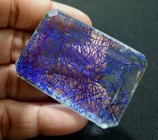 Natural EMERALD Cut Blue Rutilated Quartz 220 Ct Loose Gemstone EGL Certified