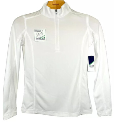 IZOD Women's Golf Top Long Sleeve Collard Zip Pullover Shirt White XXS Stretch