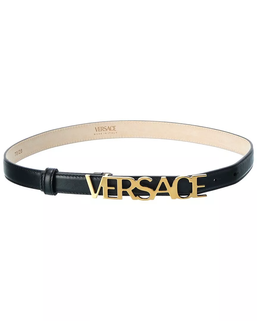 Versace Lettering Logo Leather Belt Women s Black 75